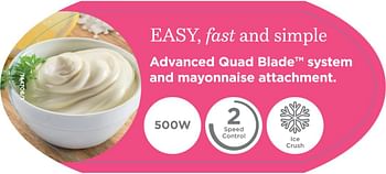 KENWOOD Chopper 500W Electric Food Chopper with 500ml Bowl Dual Speed Stainless Steel Quad Blade Multi Mayo Mayonnaise Attachment Spatula Ice Crush Function CHP61.100WH 500 watts - White