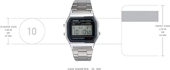 Casio Men's Grey Dial Stainless Steel Band Watch - A158WA-1DF One Size