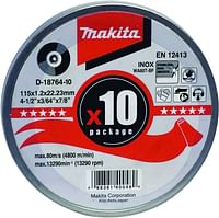 Makita D-18764 Inox Steel Cutting Disc, 115 Mm Diameter X 1.2 Mm Thickness X 22.23 Mm Bore Multicolor
