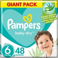 Pampers Baby-Dry Diapers, 6, Extra Large, 13+kg, Giant Pack, 48 Count Multicolor