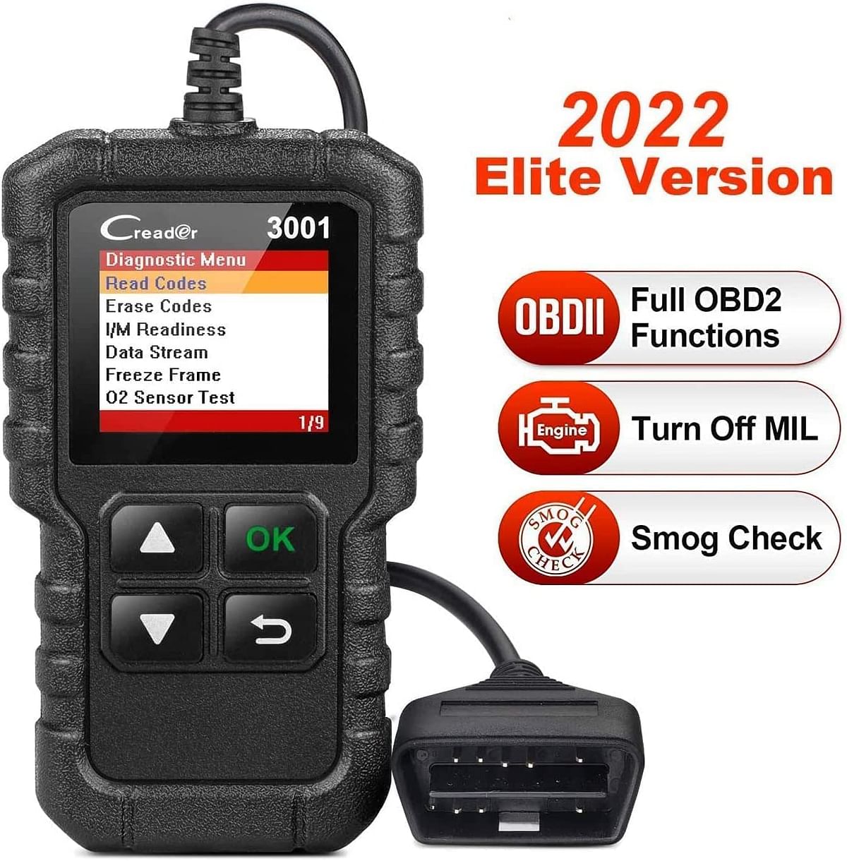 جهاز كشف أعطال السيارات لونش X431 موديل كريدر 3001 بنظام OBD2 لفحص الأعطال المسببة لإنارة لمبة فحص المحرك و حساس الأكسجين أسود / 1.75 بوصة