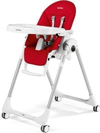 Peg Perego PRIMA PAPPA FOLLOW ME FRAGOLA Compact Folding Highchair for Babies/Toddlers with Comfort Reclining|5 Point Harness|Wheels for easy Movement,Suitable from 0-36 Months-Red