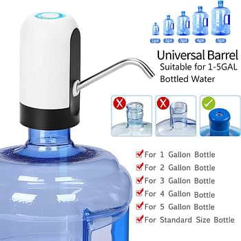 Water Bottle Pump, USB Charging Automatic Drinking Water Pump Portable Electric Water Dispenser Water Bottle Switch for Universal 5 Gallon Bottle White