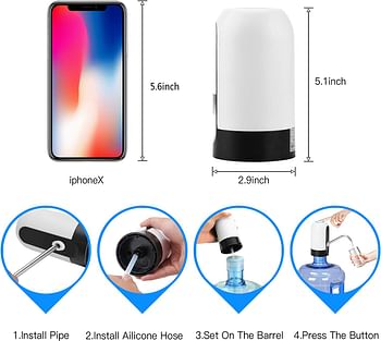 Water Bottle Pump, USB Charging Automatic Drinking Water Pump Portable Electric Water Dispenser Water Bottle Switch for Universal 5 Gallon Bottle White