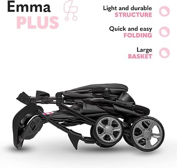 Lionelo Emma Plus Pink Color Stroller with Backrest And Footrest Adjustment, Spacious Shopping Basket with Detatchable Tray