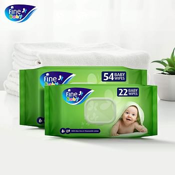 Fine Baby Wet Wipes 162 Sheets X 1 Ply, Pack Of 2 + 1 Free = 3 Fine Baby® Wipes With Aleo Vera & Chamomile Lotion Multicolor