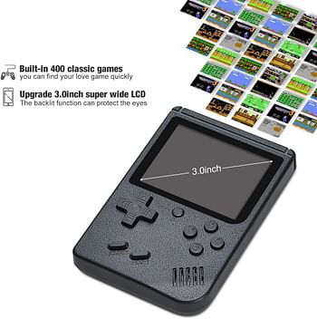 Holahoney Mini Retro Handheld FC Games Consoles ,Built-in 400 Classic Game, Portable Gameboy 3 Inch LCD Screen TV Output ,Good Gifts for Kids Boys Girls Men (Black - 1 Player)