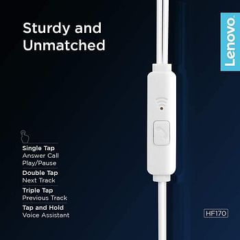 Lenovo 3.5mm Half In-Ear Wired Earphone HF170 (White) 3.5mm