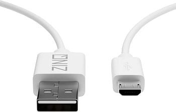 Zinq Technologies Super Durable Micro to USB 2.0 Round Cable with High Speed Charging, Quick Data Sync and PVC Connectors for All USB Powered Devices (White)