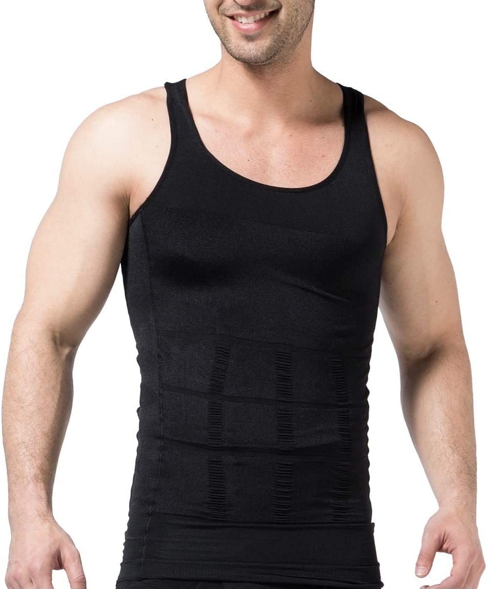 Mens Slimming Tank Top Body Shaper Compression Shirts for Men Slim Undershirts Abs Vest for Workout Abdomen Black/XL