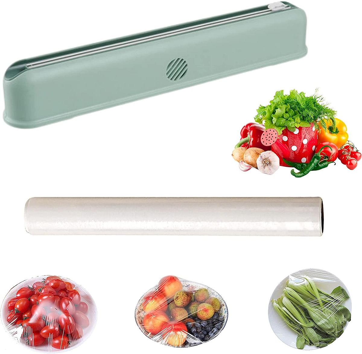 Plastic Wrap Dispenser with Slide Cutter Cling Film Cutter Refillable Foil/Film Dispenser Green