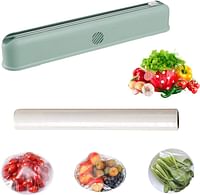 Plastic Wrap Dispenser with Slide Cutter, Cling Film Cutter, Refillable Foil/Film Dispenser (green)