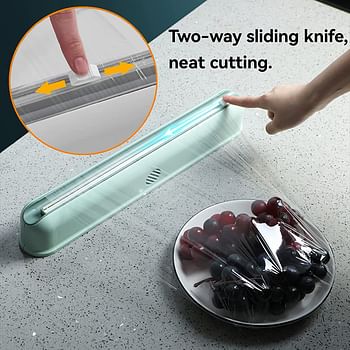 Plastic Wrap Dispenser with Slide Cutter Cling Film Cutter Refillable Foil/Film Dispenser Green