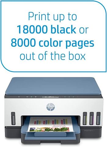 HP Smart Tank 725 All-in-One Printer لاسلكية طباعة مسح، نسخة طباعة تلقائية على الوجهين  طباعة حتى 18000 أسود أو 8000 صفحة لونية، أبيض/أزرق [28B51A]