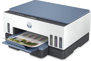 HP Smart Tank 725 All-in-One Printer لاسلكية طباعة مسح، نسخة طباعة تلقائية على الوجهين  طباعة حتى 18000 أسود أو 8000 صفحة لونية، أبيض/أزرق [28B51A]