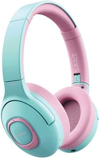 Promate Kids Wireless Headphones, Hi-Definition On-Ear Wired/Wireless Foldable Headset with Adjustable Safe Volume Limit 85dB to 93dB, AUX Share-Port, Built-In Dual Mic and 20H Playtime - Bubblegum