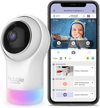 Hubble Connected Nursery Pal Glow - Smart Baby Monitor For Infants| Babies With 7-Color Night Light, Wireless Security Video Camera For Nursery - 2-Way Talk, Sleep Trainer, Infrared Night Vision-White (‎6.9 x 7.2 x 12.3 cm)