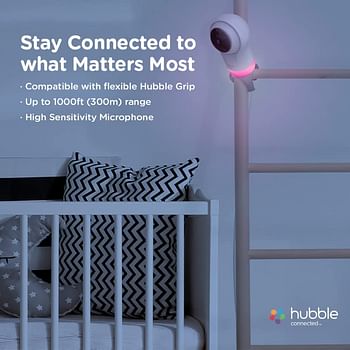 Hubble Connected Nursery Pal Glow - Smart Baby Monitor For Infants| Babies With 7-Color Night Light, Wireless Security Video Camera For Nursery - 2-Way Talk, Sleep Trainer, Infrared Night Vision-White (‎6.9 x 7.2 x 12.3 cm)