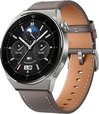 Huawei Watch GT 3 Pro Smartwatch, 46mm, Light Titanium Case, Gray Leather Strap