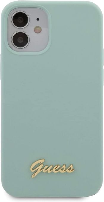 Guess GUHCP12SLSLMG Liquid SIlicone Case w/Metal Logo Script for Apple iPhone 12 5.4"/Protective Case for your Mobile Light Blue