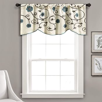 Lush Decor Royal Garden Floral Window Kitchen Curtain Valance, 18” X 42”, Blue/Blue/18X42 Inch