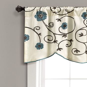 Lush Decor Royal Garden Floral Window Kitchen Curtain Valance, 18” X 42”, Blue/Blue/18X42 Inch