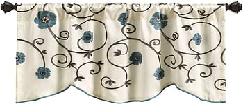 Lush Decor Royal Garden Floral Window Kitchen Curtain Valance, 18” X 42”, Blue/Blue/18X42 Inch