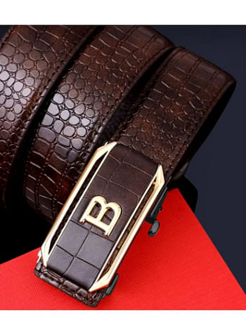 Set of 2 Leather Belts for Men Crocodile Pattern Dress Belt with Automatic Buckle Adjustable Fit for Formal and Casual Wear