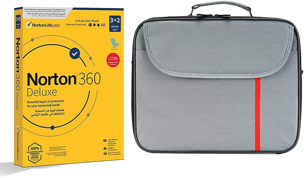 Laptop bag, Datazone shoulder bag 14.1 inch Gray with Norton N360 Deluxe 50 GB PC cloud backup AR 1 user 3+2 Device.