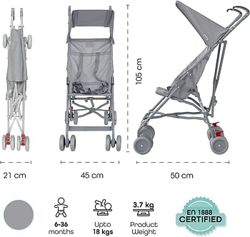 Moon Jet Light Weight Travel Buggy/Stroller For Baby/Kids/Toddler With Extra Wide Canopy |Umbrella Fold |Easy Assemble Shoulder Strap From 6 Months To 3 Years- Leaf Green