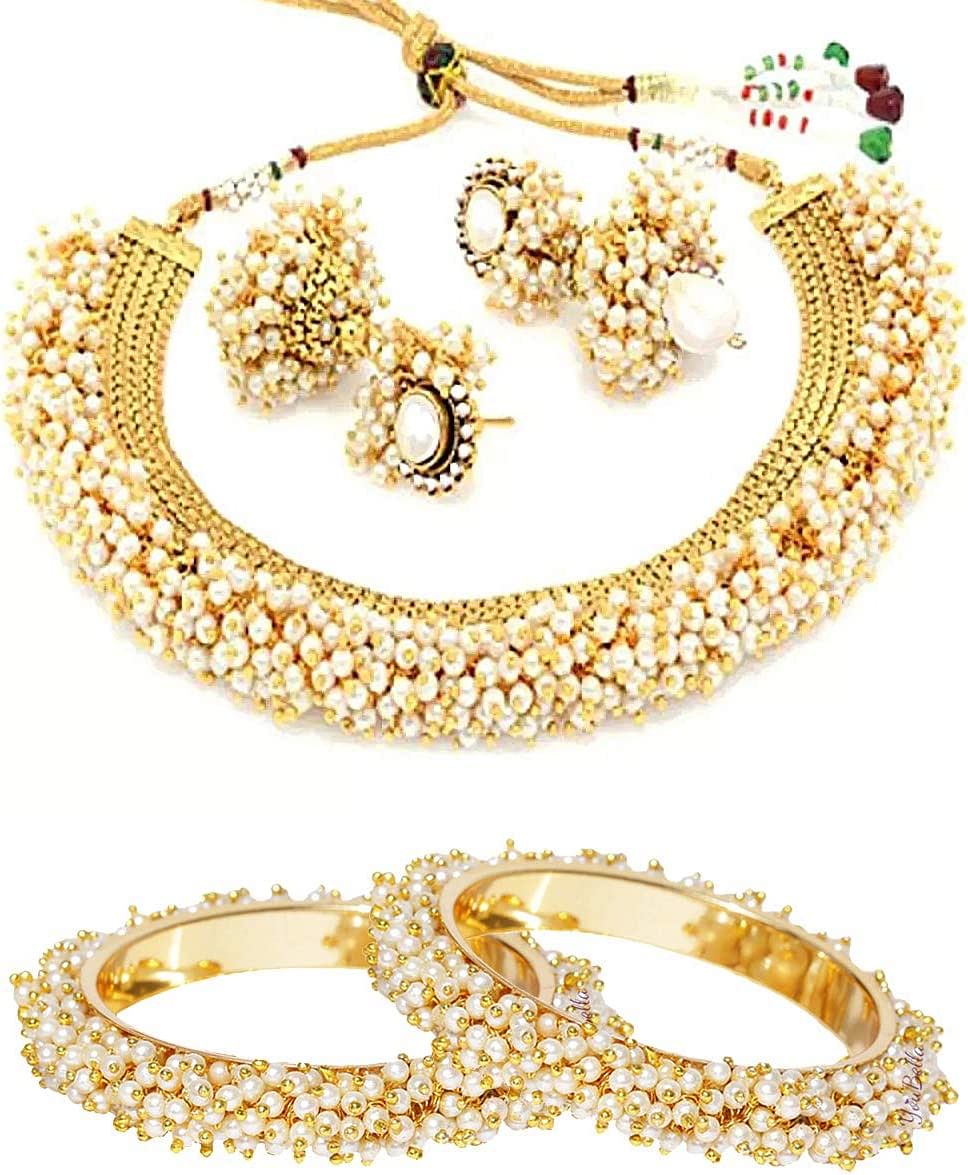 YouBella Stylish Latest Design Traditional Jewellery Combo Gold Plated and Pearl Jewellery Set for Women