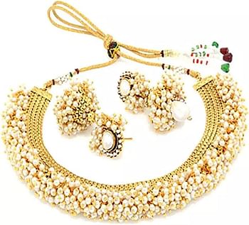 مجوهرات تقليدية باحدث التصميمات العصرية من يوبيلا، مجموعة مجوهرات مطلية بالذهب واللؤلؤ للنساء (لون ذهبي)
