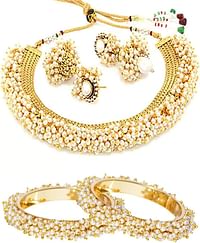 YouBella Stylish Latest Design Traditional Jewellery Combo Gold Plated and Pearl Jewellery Set for Women