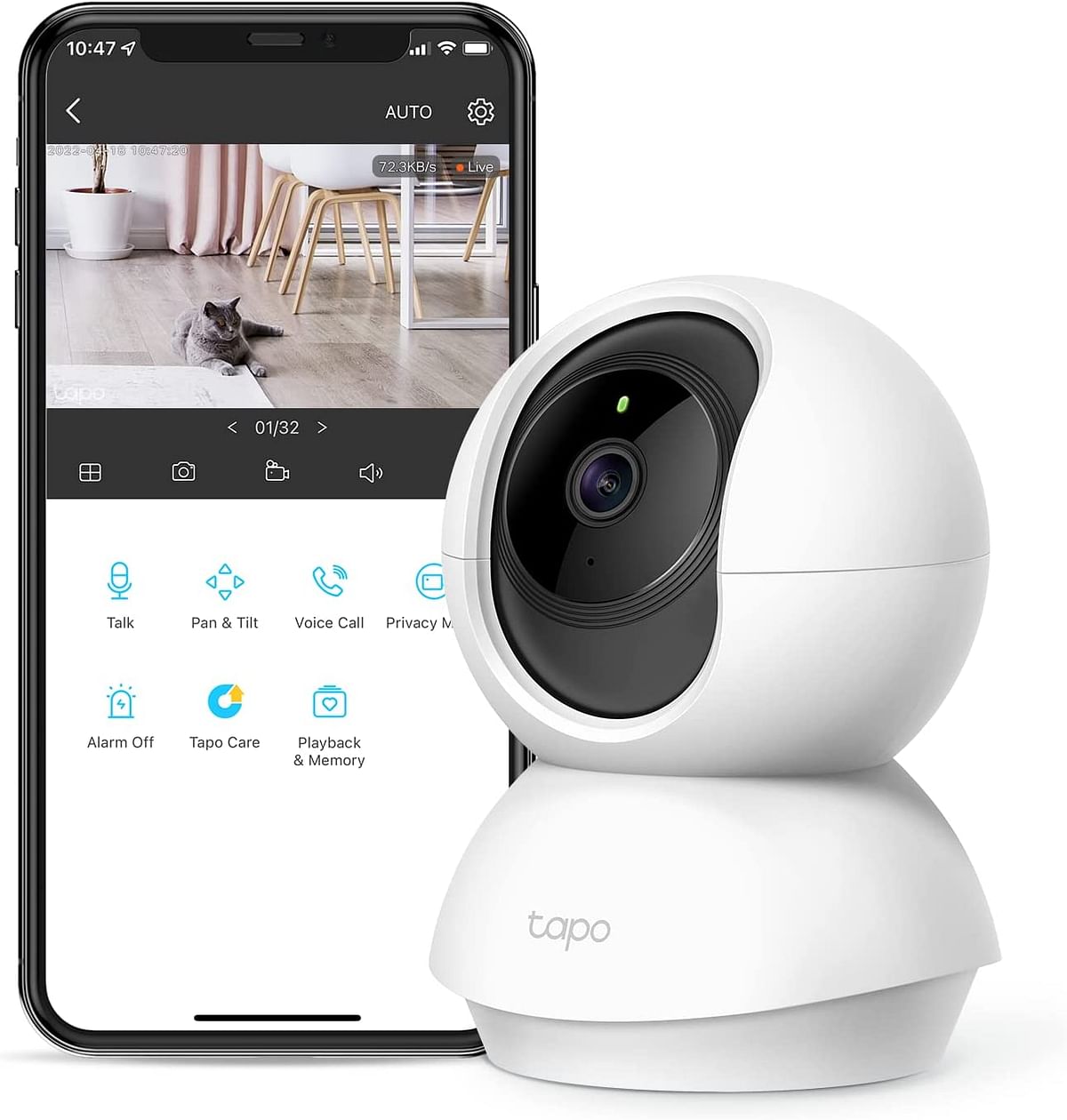 TP-Link Tapo Pan/Tilt Security Camera for Baby Monitor, Pet Camera w/ Motion Detection, 1080P, 2-Way Audio, Night Vision, Cloud & SD Card Storage, Works with Alexa & Google Home (Tapo C200)