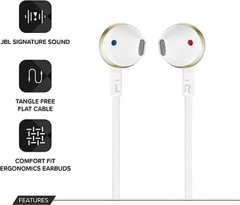 JBL Tune 205 by Harman Pure Bass Metal Earbud Headphones with Mic (Gold) /One Size