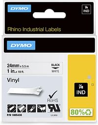 Dymo Rhino Tape 24Mm Black On White Vinyl, Adhesive Vinyl Label Tape, 3/8-Inch, Cassette, Black