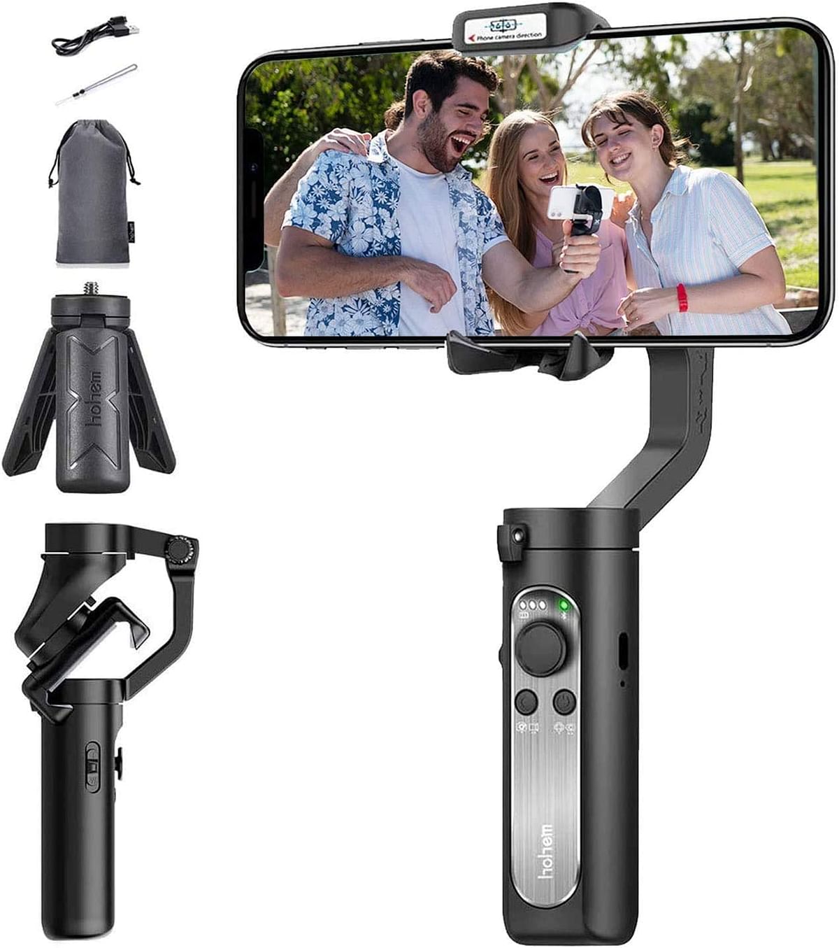 Hohem iSteady X Ultra-lightweight Foldable Handheld 3-Axis Gimbal Stabiliser for iPhone and Android Smartphone ISX01B iSteadyX - Black