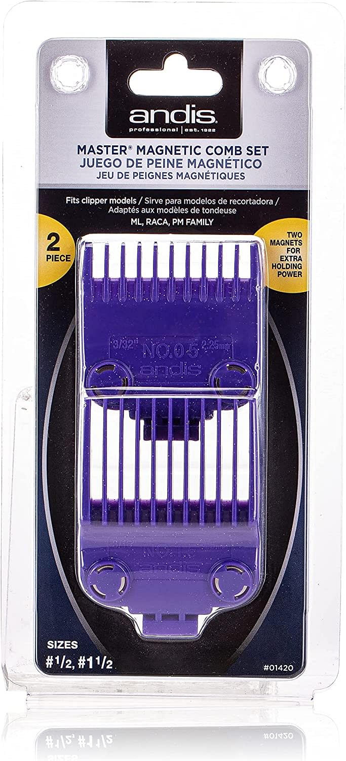 Andis 01420 Master Clipper Magnetic Comb Set — Dual Pack Sizes 0.5 & 1.5 Purple