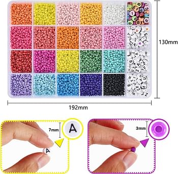 IBAMA Diy Handmade Beads Jewelry Making Kits with 7mm Alphabet Letter Heart Patterns and 3mm Colorful Rice Beads for Necklaces, Bracelets(12000pcs)