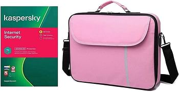 Laptop Bag, Datazone Shoulder Bag 15.6 Inch Pink With Kaspersky Internet Security 4 Devices With 1 Year License 2021 With English And Arabic/15.6 Inch/Pink