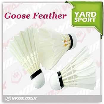 Winmax Unisex Adult 12-Piece Goose Feather Shuttlecocks - White, 7 x 8.5 cm