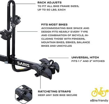 Saris Freedom Bike Rack and Spare Tire Compatible Rack, Universal Hitch, 2 or 4 Bicycle Carrier Options, Protective Rubber Holders, Adjustable to Bike Frame