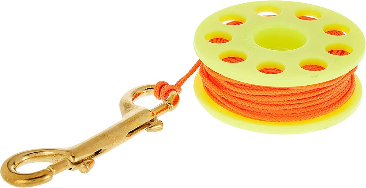 Scuba Choice Diving Yellow Compact Finger Spool 65Ft Dive Reel- Orange Line