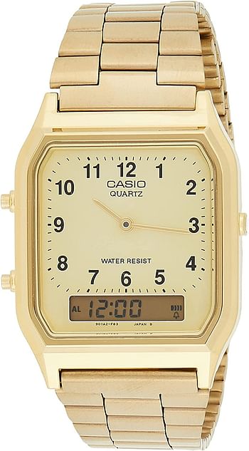 Casio Mens Quartz Watch, Analog-Digital Display and Stainless Steel Strap AQ-230GA-9BHDF Gold