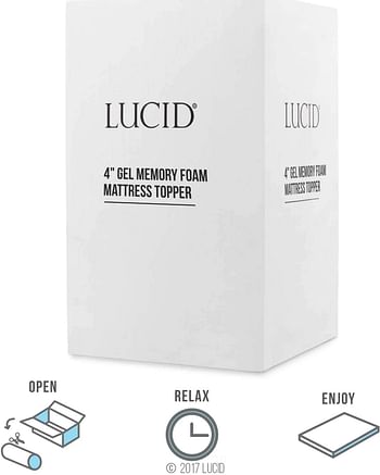 LUCID 4 Inch Gel Memory Foam Mattress Topper-Ventilated Design-Ultra Plush-Twin