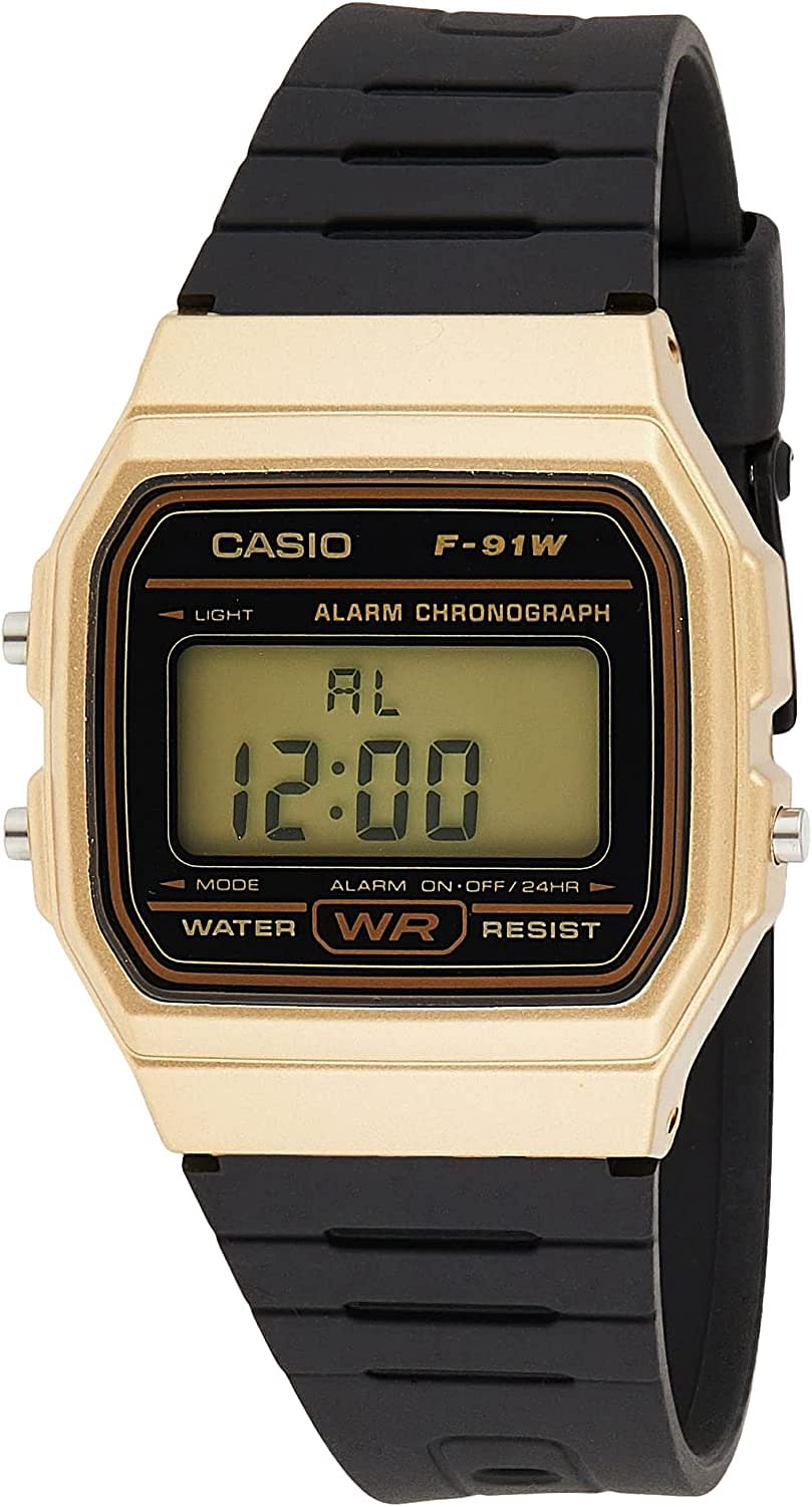 Casio Unisex Watch in Resin/Acrylic Glass with Date Display and LED Light - Water Resistance & Alarm Gold,F-91WM-9ADF