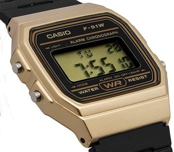 Casio Unisex Watch in Resin/Acrylic Glass with Date Display and LED Light - Water Resistance & Alarm Gold,F-91WM-9ADF