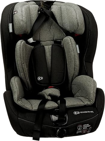 Kinderkraft Car Seat SAFETY FIX, Booster Child Seat, with Isofix, Top Tether, Adjustable Headrest, for Toddlers, Infant, Group 1/2/3, 9-36 Kg, Up to 12 Years, Safety Certificate ECE R44/04, Gray