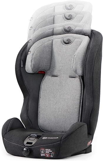 Kinderkraft Car Seat SAFETY FIX, Booster Child Seat, with Isofix, Top Tether, Adjustable Headrest, for Toddlers, Infant, Group 1/2/3, 9-36 Kg, Up to 12 Years, Safety Certificate ECE R44/04, Navy