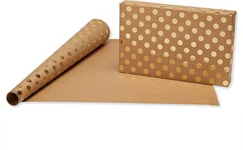 American Greetings Wrapping Paper For Weddings, Birthdays, Graduation And All Occasions, Kraft And Gold Polka Dots (3 Rolls, 75 Sq. Ft)